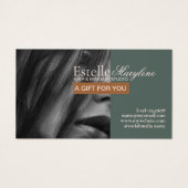 Elegante moderne groene bruine foto haar studio visitekaartje (Voorkant)