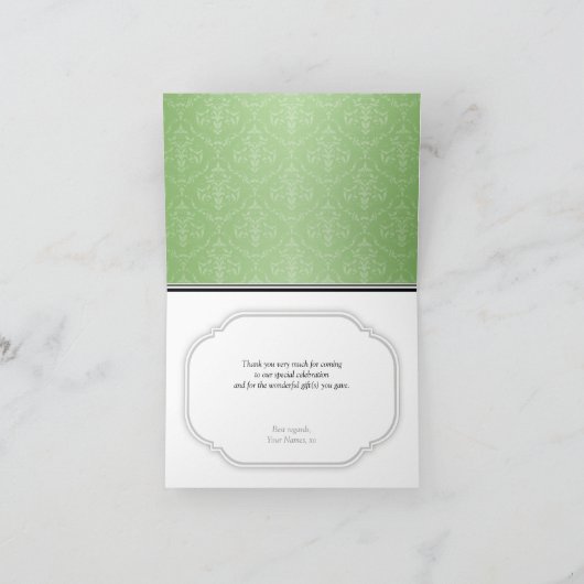 Elegante moderne groene damast bedankkaartjes bedankkaart (Binnen)