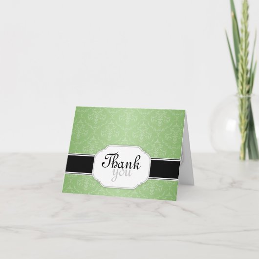 Elegante moderne groene damast bedankkaartjes bedankkaart (Voorkant)