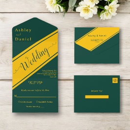 Elegante moderne groene en gouden Fancy chique bru All In One Uitnodiging
