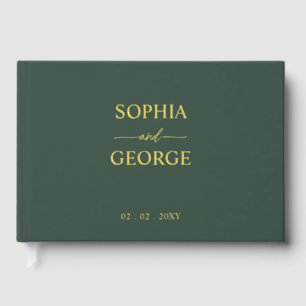 Elegante Moderne Groene en Gouden Huwelijk Gastenboek