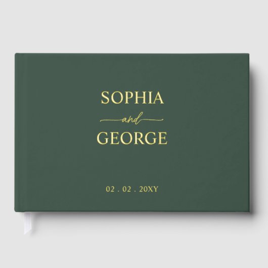 Elegante Moderne Groene en Gouden Huwelijk Gastenboek (Voorkant)