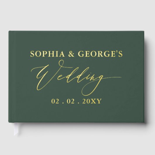Elegante Moderne Groene en Gouden Huwelijk Gastenboek (Voorkant)