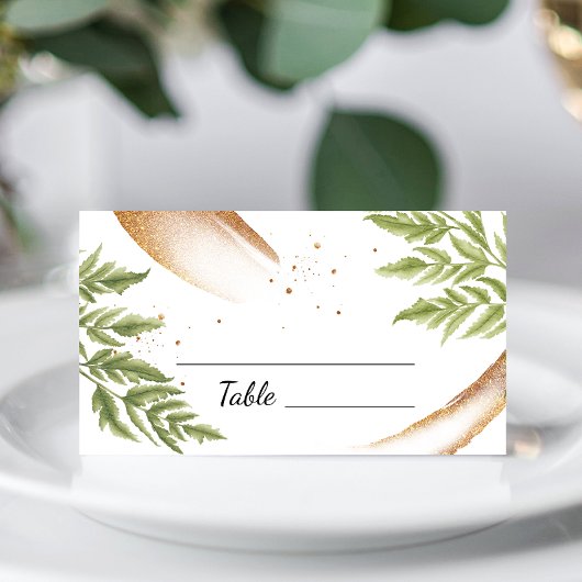 Elegante Moderne Groene en Gouden Huwelijk Plaatskaartje