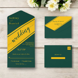 Elegante moderne groene en gouden luxe chique brui all in one uitnodiging