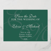 Elegante moderne groene Folie bruiloft Save the Da Folie Uitnodiging (Achterkant)