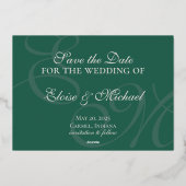 Elegante moderne groene Folie bruiloft Save the Da Uitnodiging (Achterkant)