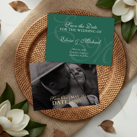 Elegante moderne groene Folie bruiloft Save the Da Uitnodiging