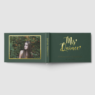 Elegante moderne groene foto Quinceañera Gastenboek