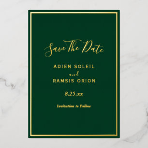 Elegante moderne groene goud folie save the date k uitnodiging