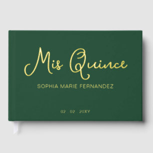 Elegante moderne groene gouden foto Quinceañera Gastenboek