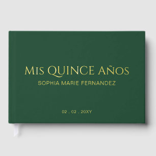 Elegante moderne groene gouden foto Quinceañera Gastenboek