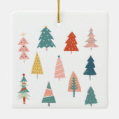 Elegante moderne groene kerstbomen paar foto keramisch ornament (Achterkant)