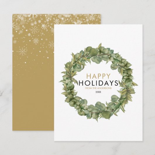 Elegante moderne groene krans Kerstmis Gelukkig Feestdagenkaart (Voorkant / Achterkant)