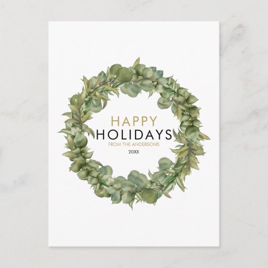 Elegante moderne groene krans Kerstmis Gelukkig Feestdagenkaart (Voorkant)