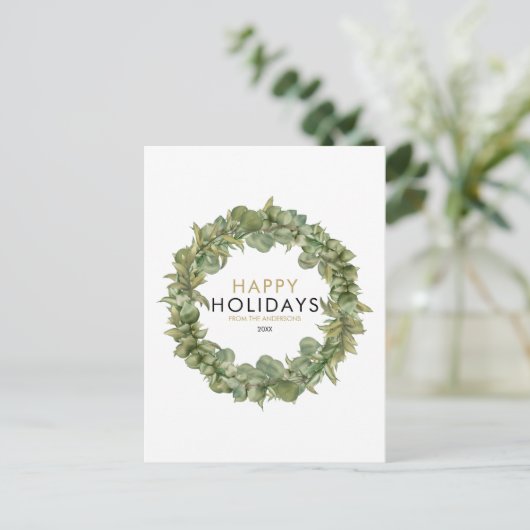 Elegante moderne groene krans Kerstmis Gelukkig Feestdagenkaart (Staand voorkant)