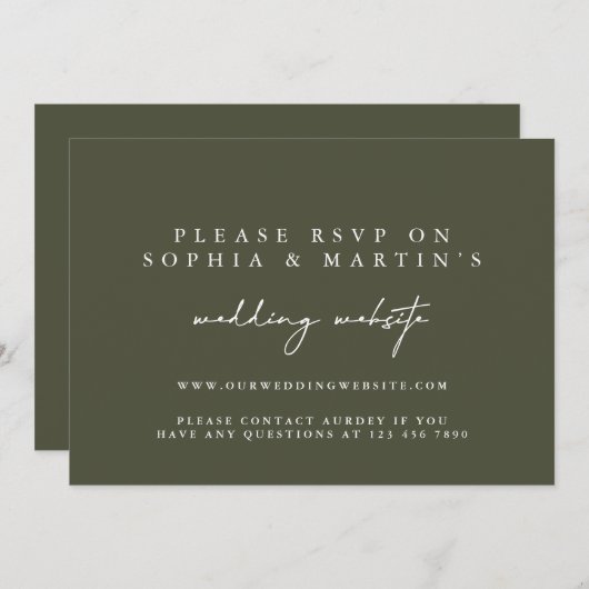 Elegante moderne groene online RSVP-huwelijkswebsi Kaart (Voorkant / Achterkant)