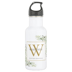 Elegante Moderne Groene Plant Gold Initiaal Waterfles