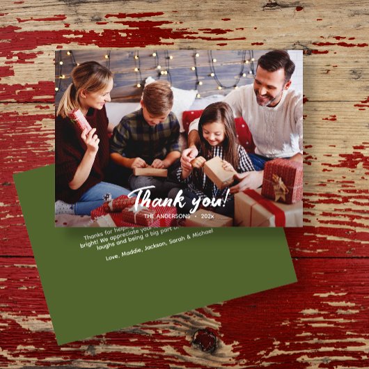 Elegante moderne groene vakantiefoto bedankkaart