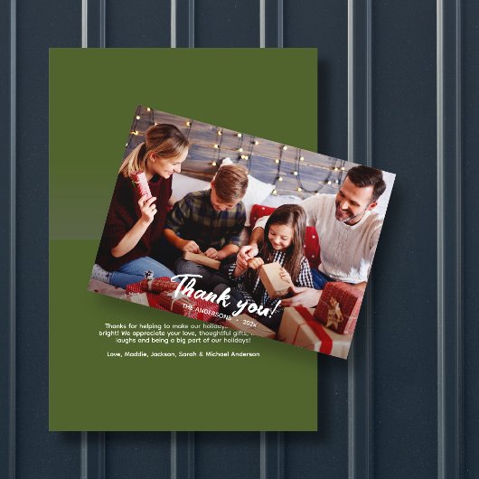 Elegante moderne groene vakantiefoto dank u kaart