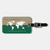 Elegante moderne groene wereldkaart reizen bagagelabel (Voorkant horizontaal)