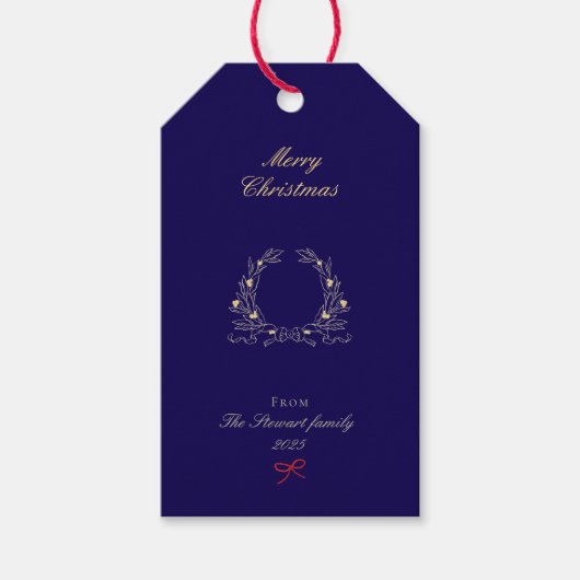 Elegante moderne hand trekken krans vrolijke kerst cadeaulabel (Voorkant)