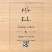 Elegante moderne handgeschreven script QR-code bru Acryl Uitnodigingen (Voorkant)