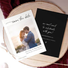 Elegante moderne handgeschreven zwarte en witte tr save the date