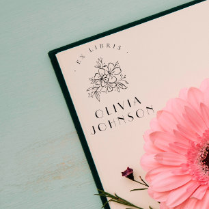 Elegante moderne handgetekende bloem Ex Libris op  Rubberstempel