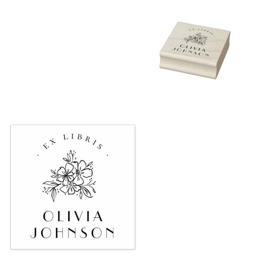 Elegante moderne handgetekende bloem Ex Libris op  Rubberstempel (Gestempeld)