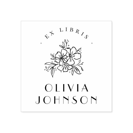Elegante moderne handgetekende bloem Ex Libris op  Rubberstempel (Afrduk)