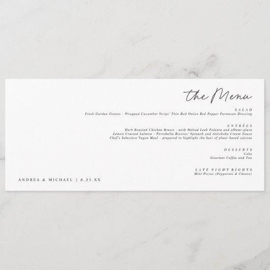 Elegante moderne handschrift horizontale bruiloft menu (Voorkant)