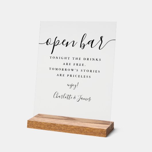 Elegante moderne handtekening script open bar acryl bord (Hoek)