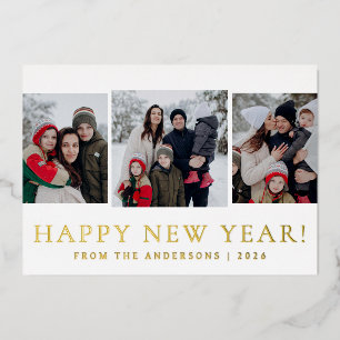 Elegante moderne Happy New Year 3 foto Folie Feestdagenkaart