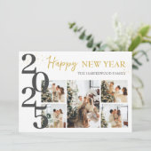 Elegante moderne Happy New Year fotocollage Feestdagenkaart (Staand voorkant)
