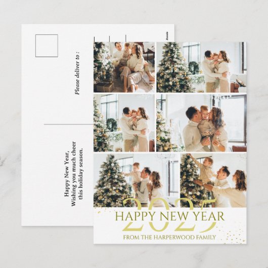 Elegante moderne Happy New Year fotocollage Feestdagenkaart (Voorkant / Achterkant)