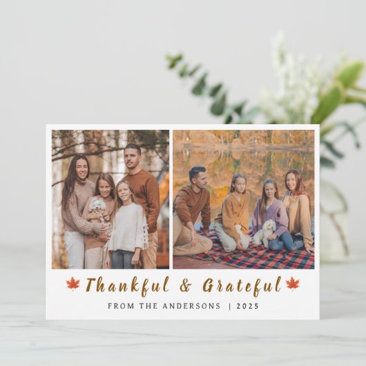 Elegante moderne Happy Thanksgiving Herfst 2 Foto Feestdagenkaart (Staand voorkant)