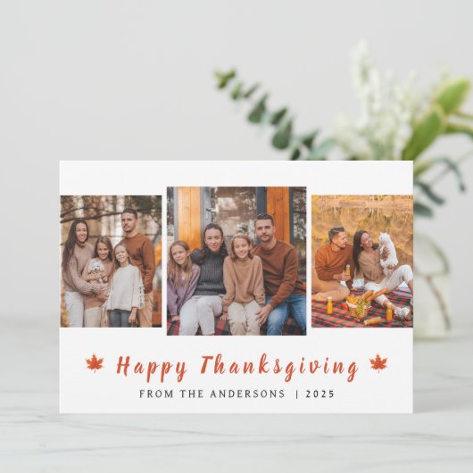 Elegante moderne Happy Thanksgiving Herfst 3 Foto Feestdagenkaart (Staand voorkant)