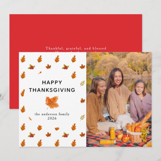 Elegante moderne Happy Thanksgiving herfstfoto Feestdagenkaart (Voorkant / Achterkant)