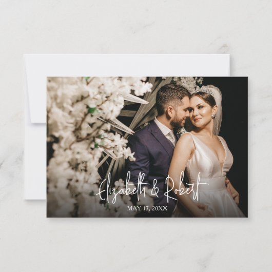 Elegante moderne hart script foto bruiloft dank u bedankkaart (Achterkant)