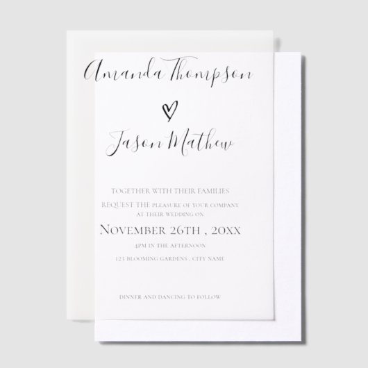 Elegante moderne hart typografie script bruiloft vellum uitnodigingen (Offset)