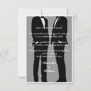Elegante Moderne HBTQ Mannen Grijs Zwart Huwelijk Bedankkaart