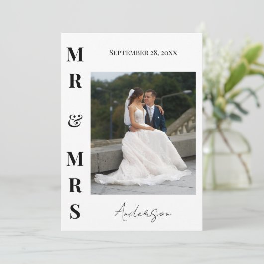 Elegante moderne heer en mevrouw Wedding Dank u Bedankkaart (Staand voorkant)