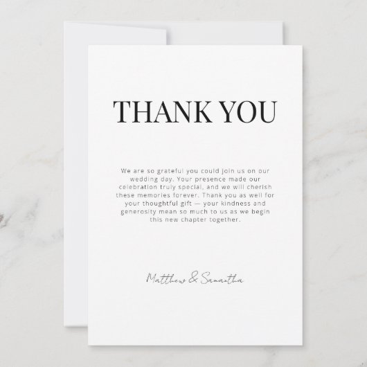 Elegante moderne heer en mevrouw Wedding Dank u Bedankkaart (Achterkant)
