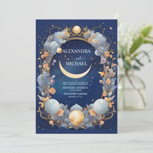 Elegante, moderne hemelse sterrenbeelden bruiloft kaart (Staand voorkant)