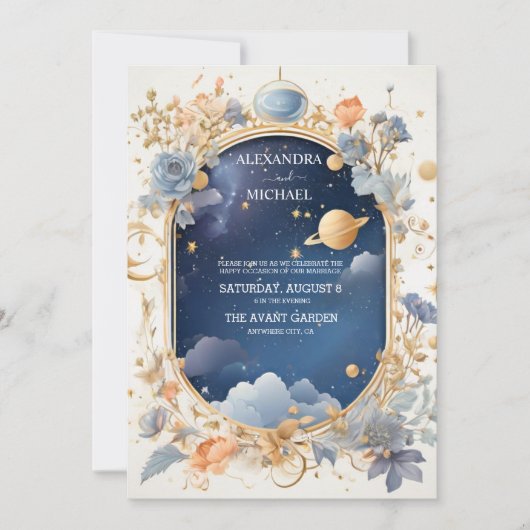 Elegante, moderne hemelse sterrenbeelden bruiloft kaart (Voorkant)