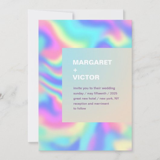 Elegante moderne holografische bruiloft uitnodigin kaart (Voorkant)