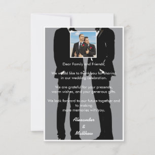 Elegante moderne homoseksuele mannen grijze trouwf bedankkaart