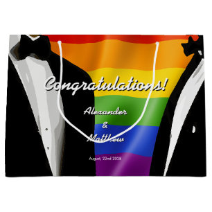 Elegante moderne homoseksuele mannen trouwen regen groot cadeauzakje