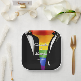 Elegante moderne homoseksuele mannen trouwen regen papieren bordje